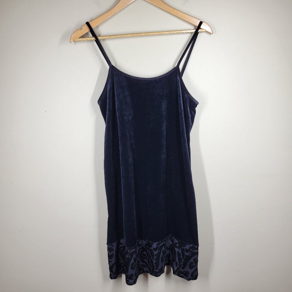 Vintage Y2K Natorious Black Velvet Mini Dress Mesh Hem Sleeveless Small READ